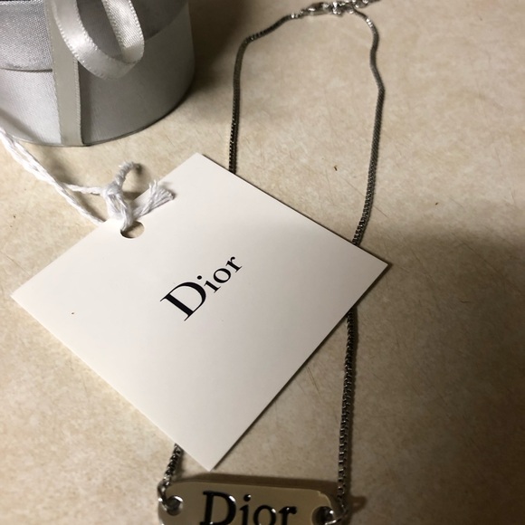 Christian Dior Chain Necklace Silver Small Choker Style Small Logo - Picture 5 of 6